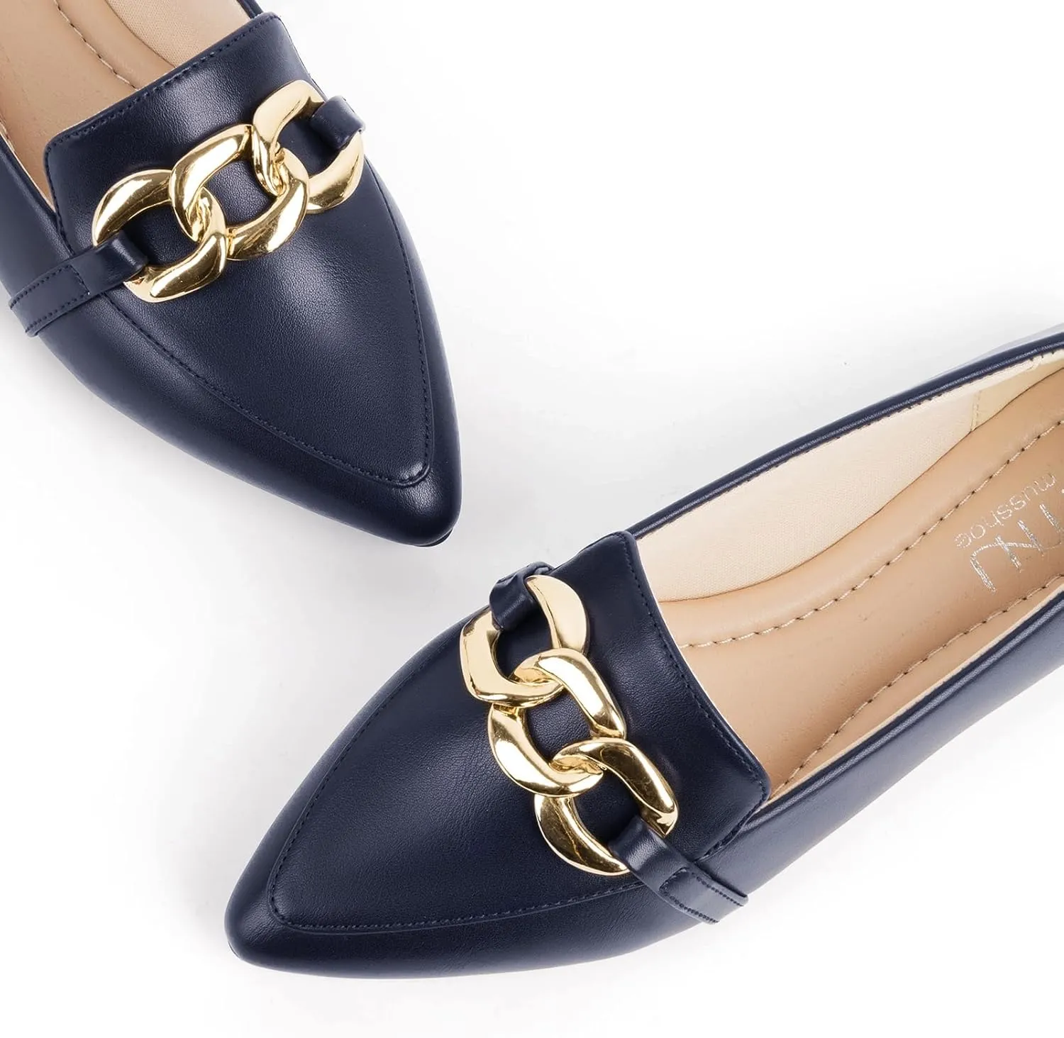 MUSSHOE Women's Loafers Comfortable Fashion Chain Flats Shoes for Women