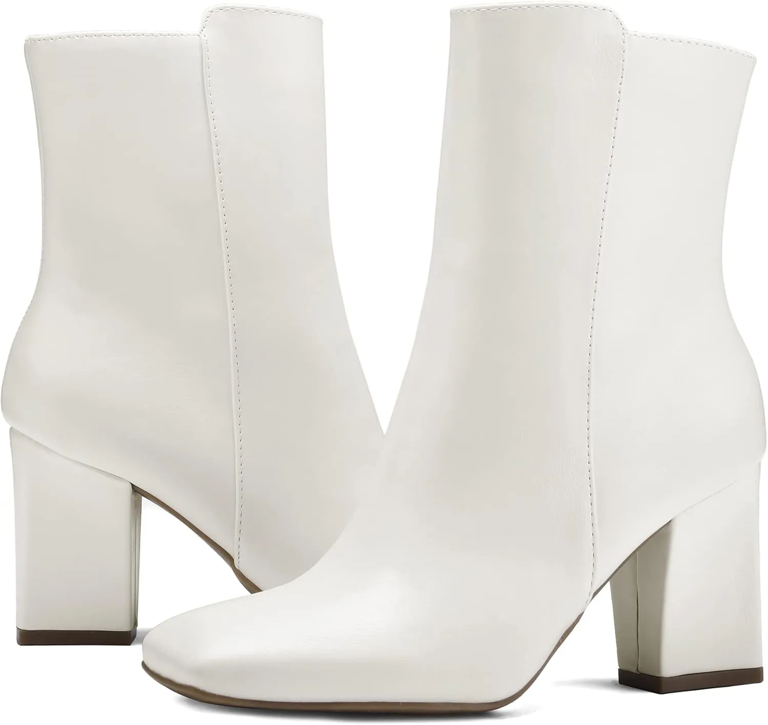 mysoft Women's Ankle Boots Square Toe Side Zipper GoGo Boots Chunky Block Heel Mid Calf Low Heeled Short Booties
