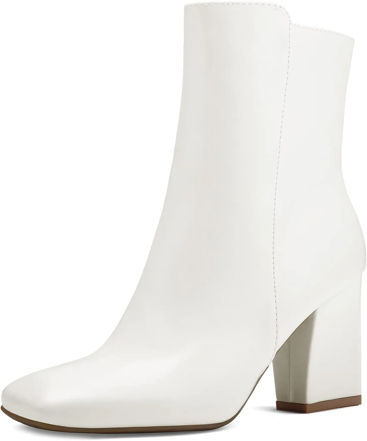 mysoft Women's Ankle Boots Square Toe Side Zipper GoGo Boots Chunky Block Heel Mid Calf Low Heeled Short Booties