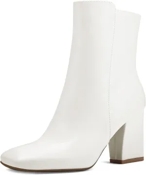 mysoft Women's Ankle Boots Square Toe Side Zipper GoGo Boots Chunky Block Heel Mid Calf Low Heeled Short Booties