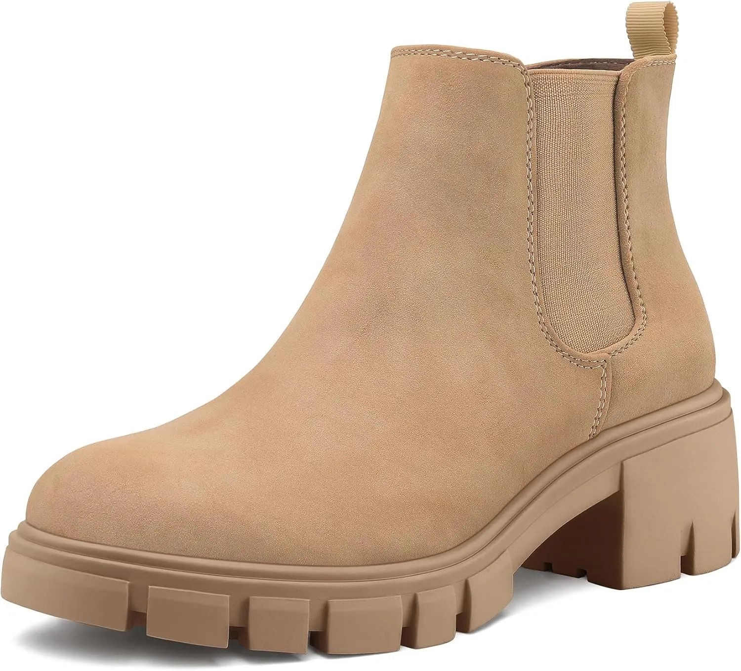 mysoft Women's Platform Chelsea Boots Lug Sole Slip On Chunky Block Heel Ankle Booties