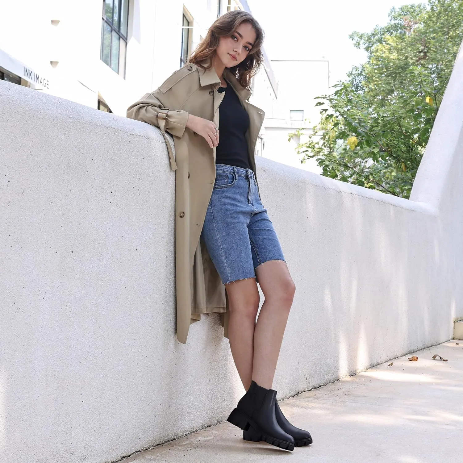 mysoft Women's Platform Chelsea Boots Lug Sole Slip On Chunky Block Heel Ankle Booties
