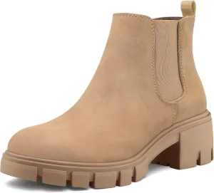 mysoft Women's Platform Chelsea Boots Lug Sole Slip On Chunky Block Heel Ankle Booties