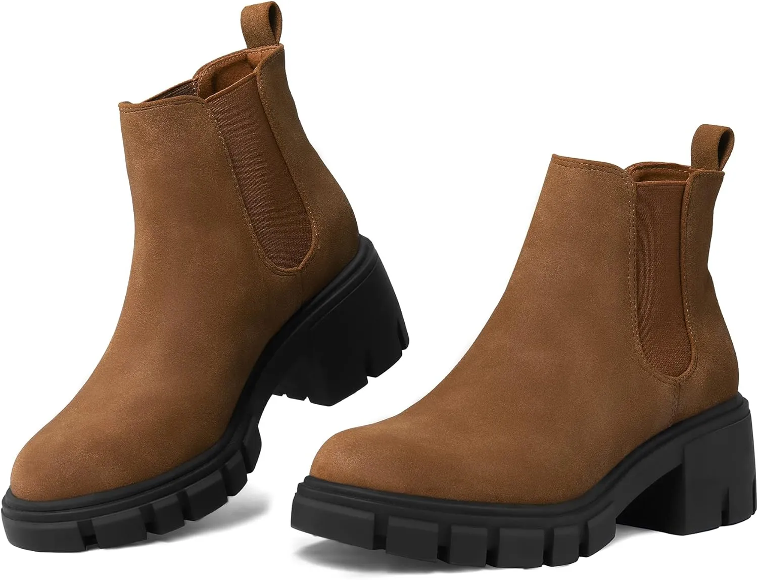 mysoft Women's Platform Chelsea Boots Lug Sole Slip On Chunky Block Heel Ankle Booties