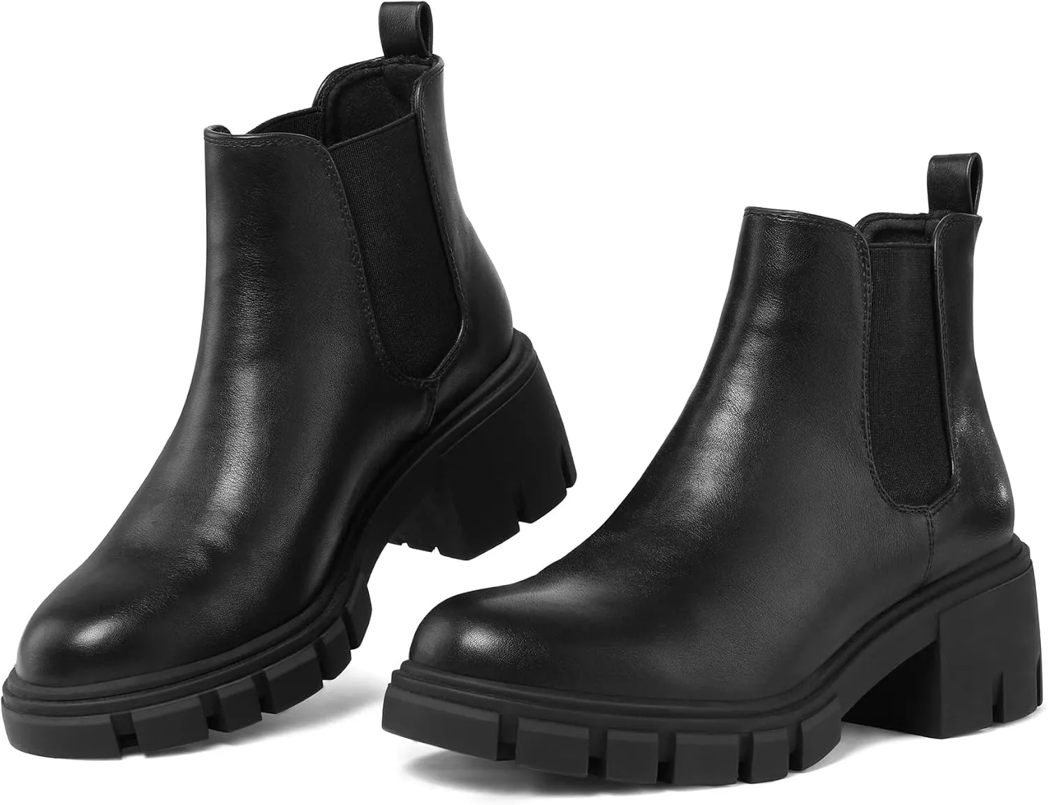 mysoft Women's Platform Chelsea Boots Lug Sole Slip On Chunky Block Heel Ankle Booties