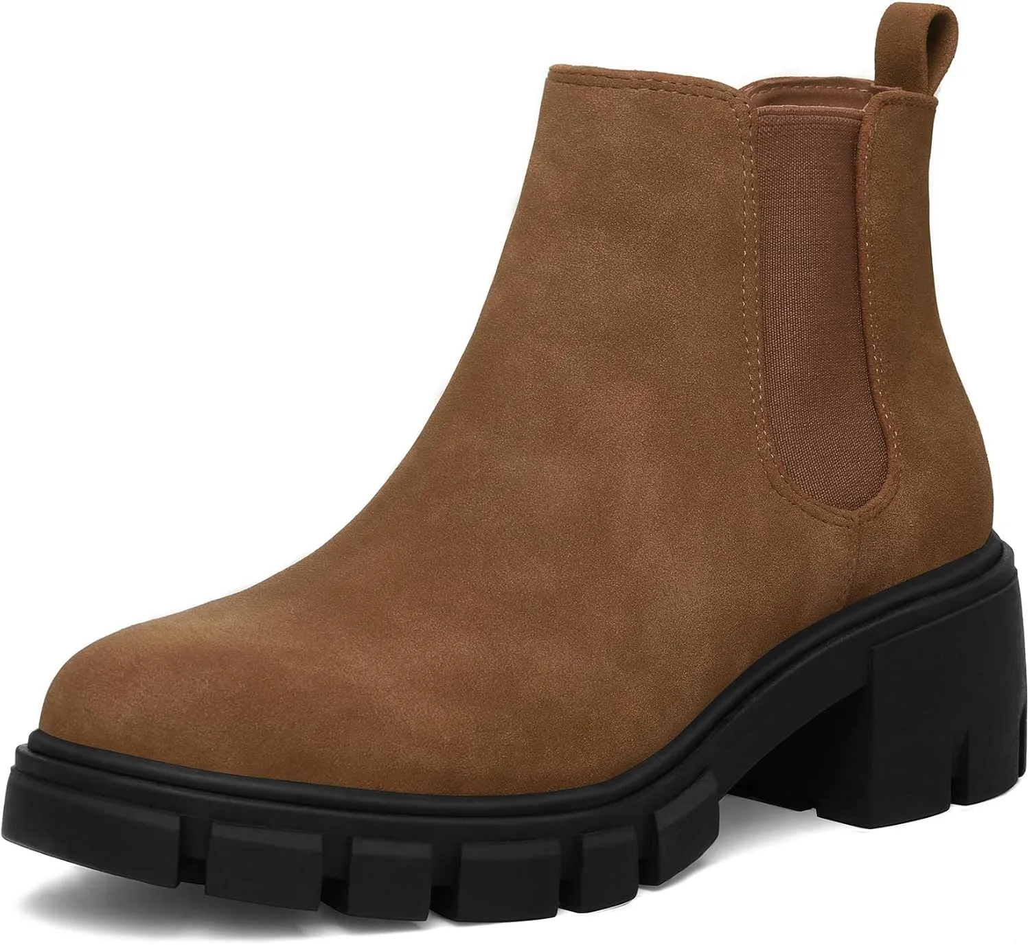 mysoft Women's Platform Chelsea Boots Lug Sole Slip On Chunky Block Heel Ankle Booties