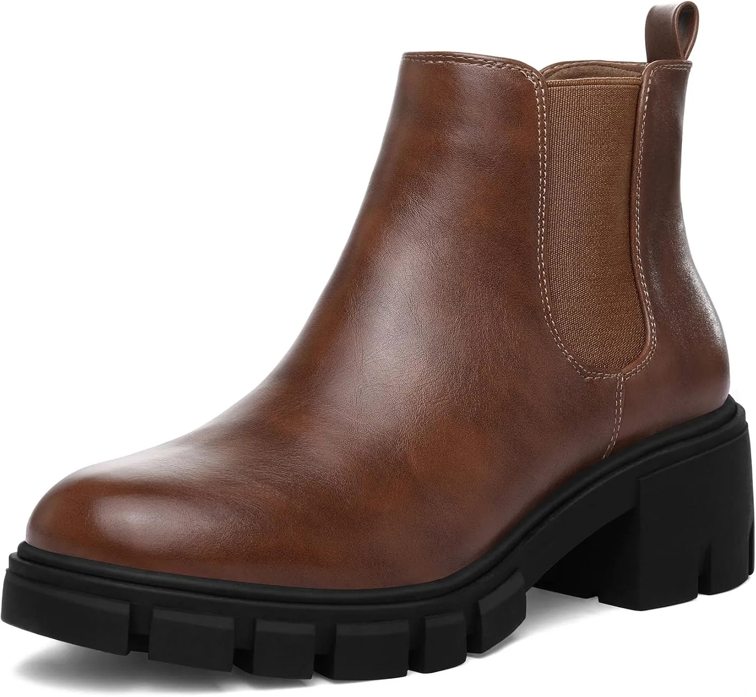 mysoft Women's Platform Chelsea Boots Lug Sole Slip On Chunky Block Heel Ankle Booties