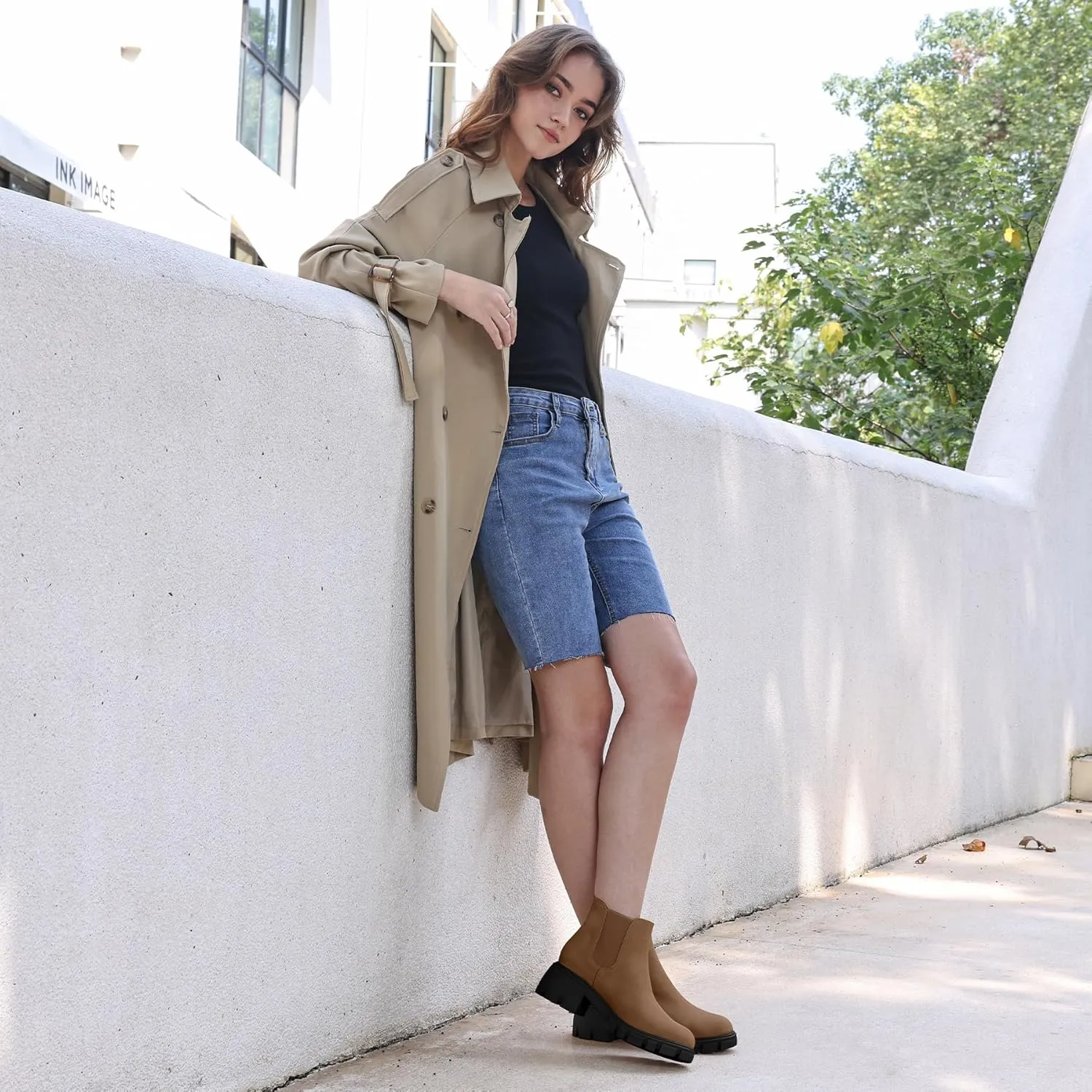 mysoft Women's Platform Chelsea Boots Lug Sole Slip On Chunky Block Heel Ankle Booties