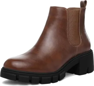 mysoft Women's Platform Chelsea Boots Lug Sole Slip On Chunky Block Heel Ankle Booties