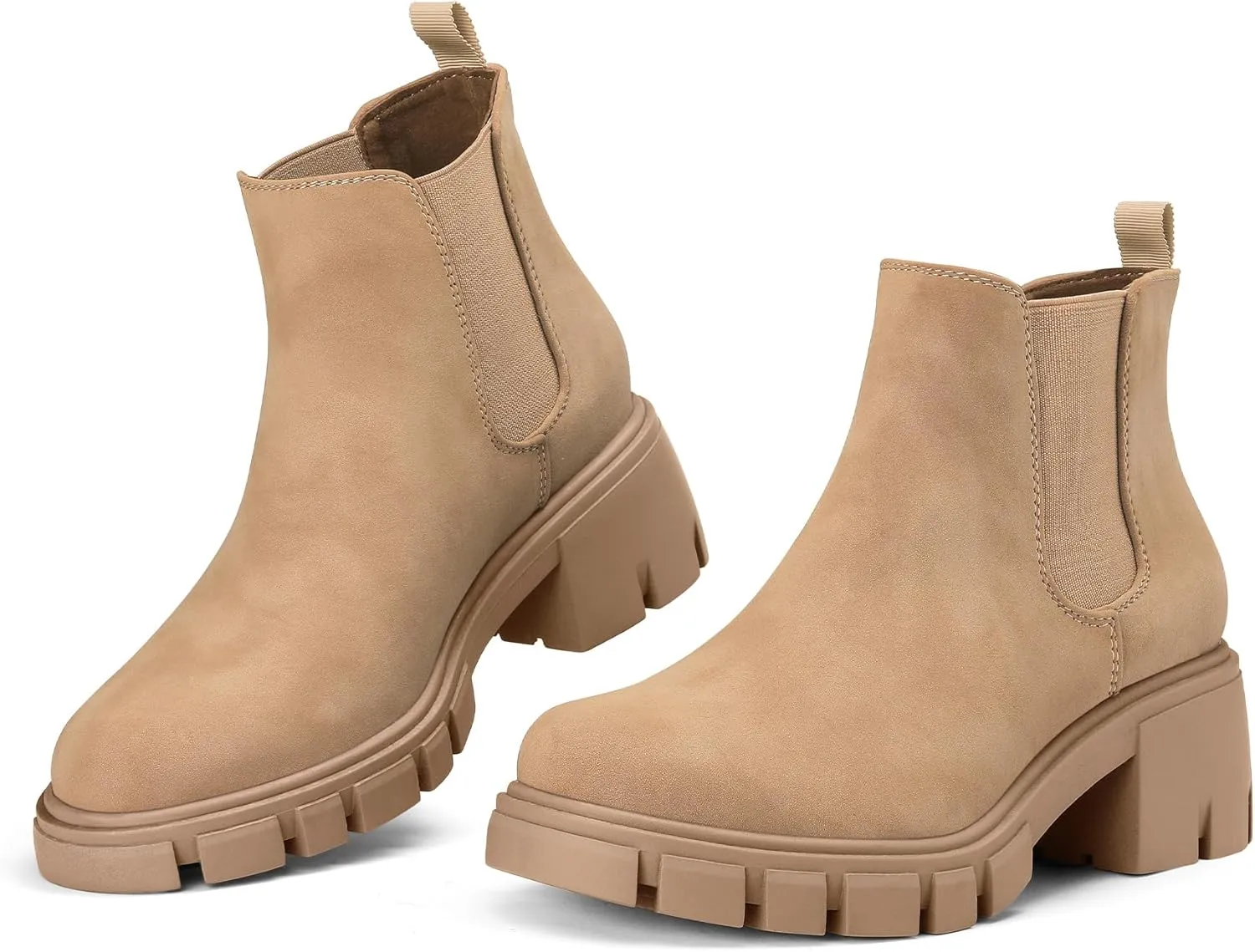 mysoft Women's Platform Chelsea Boots Lug Sole Slip On Chunky Block Heel Ankle Booties
