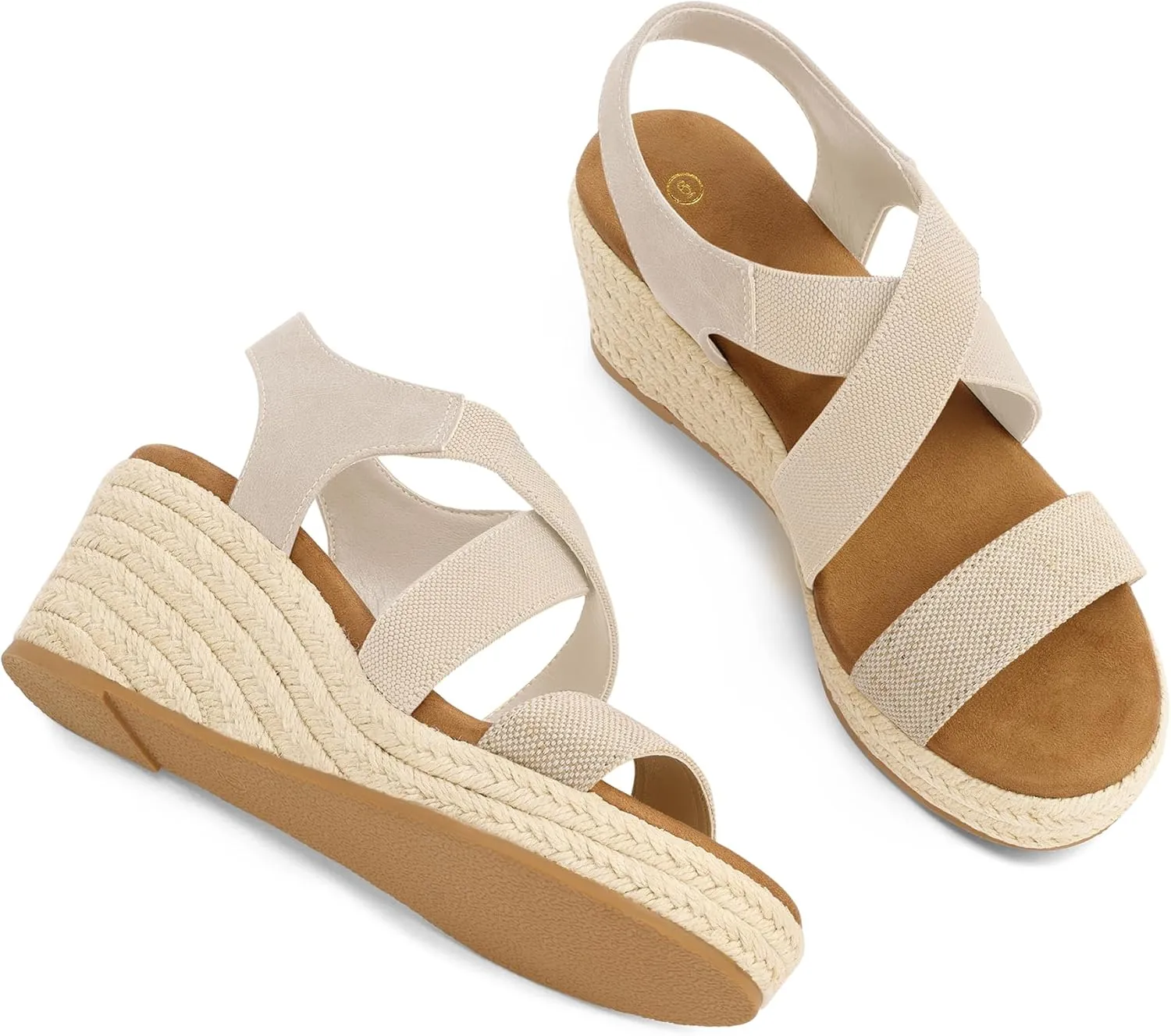 mysoft Women's Platform Espadrille Wedge Sandals Open Toe Elastic Ankle Strap Crisscross Slip on Summer Shoes