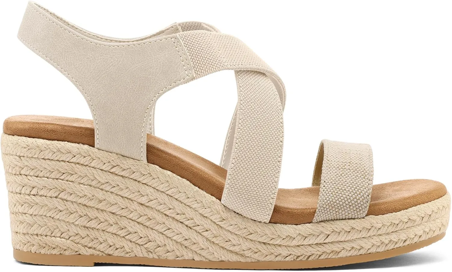 mysoft Women's Platform Espadrille Wedge Sandals Open Toe Elastic Ankle Strap Crisscross Slip on Summer Shoes