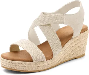 mysoft Women's Platform Espadrille Wedge Sandals Open Toe Elastic Ankle Strap Crisscross Slip on Summer Shoes