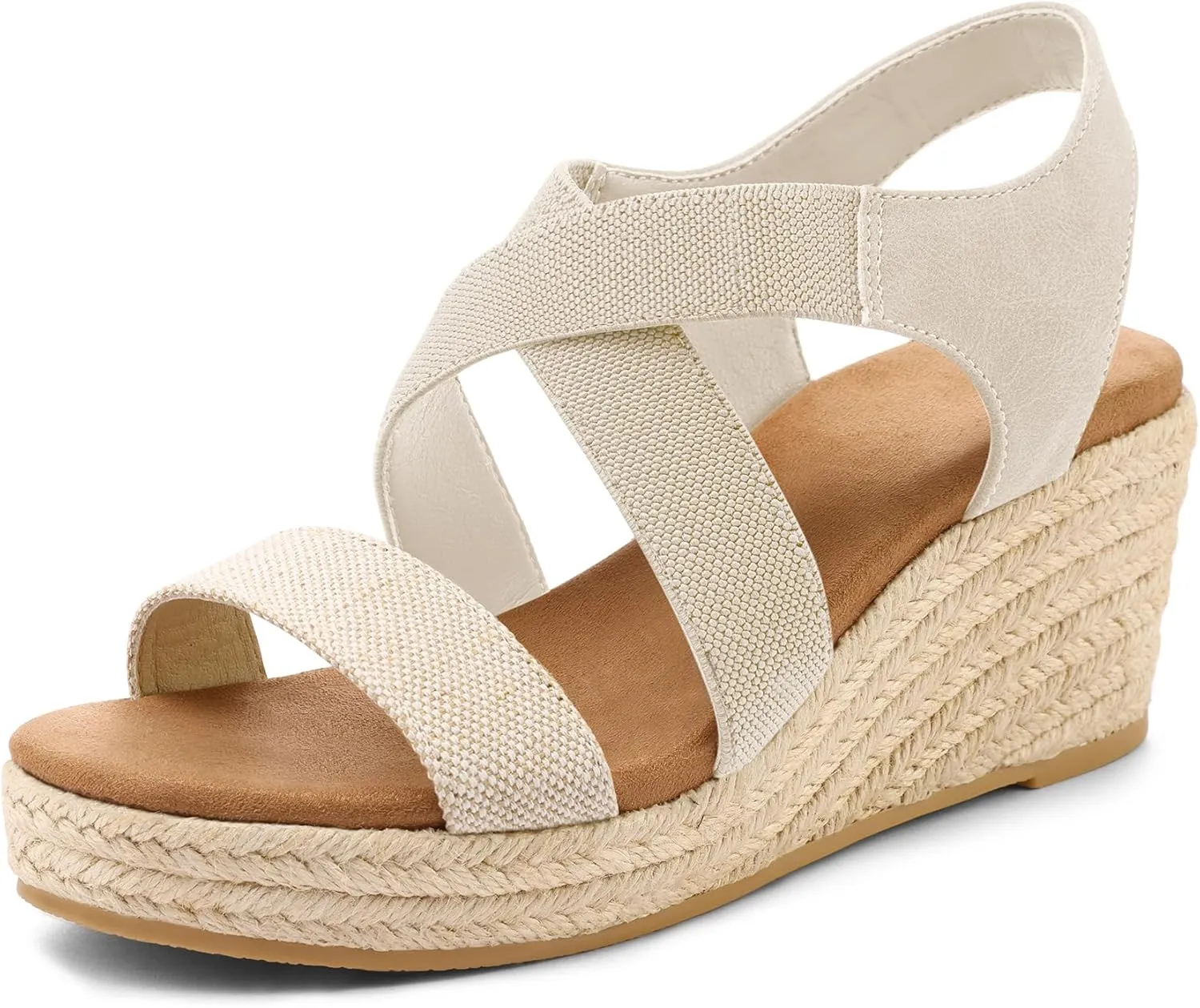 mysoft Women's Platform Espadrille Wedge Sandals Open Toe Elastic Ankle Strap Crisscross Slip on Summer Shoes