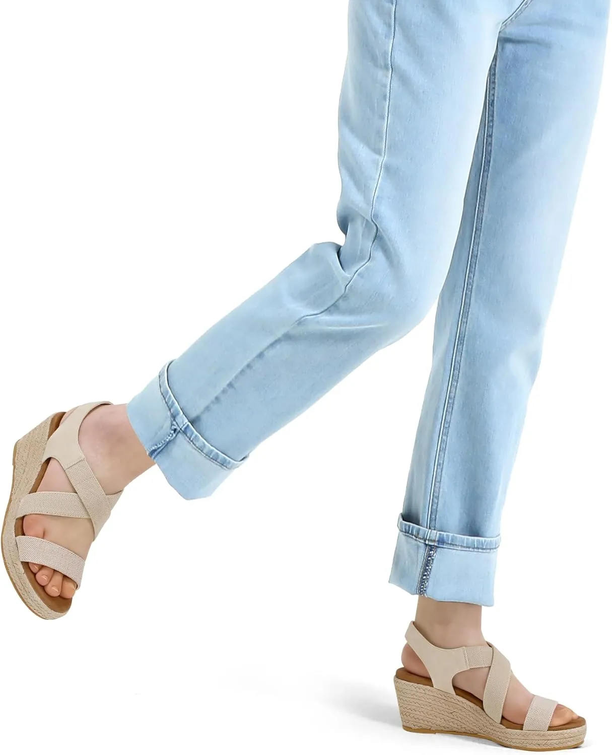 mysoft Women's Platform Espadrille Wedge Sandals Open Toe Elastic Ankle Strap Crisscross Slip on Summer Shoes