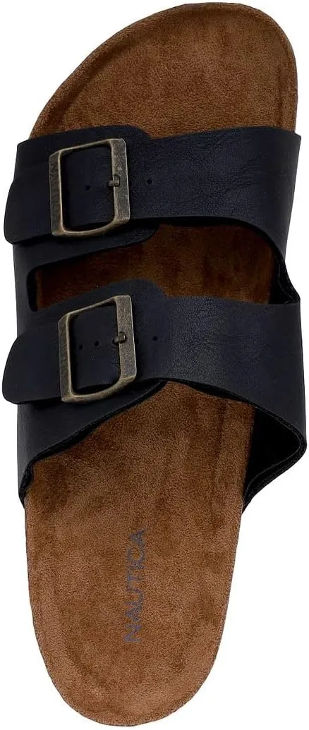 Nautica Men's Sandals - Casual Slides with 2 Adjustable Buckle Straps and Cork Footbed for Ultimate Comfort and Style (Regular/Wide Width, Big Size)