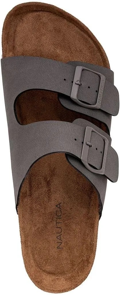 Nautica Men's Sandals - Casual Slides with 2 Adjustable Buckle Straps and Cork Footbed for Ultimate Comfort and Style (Regular/Wide Width, Big Size)