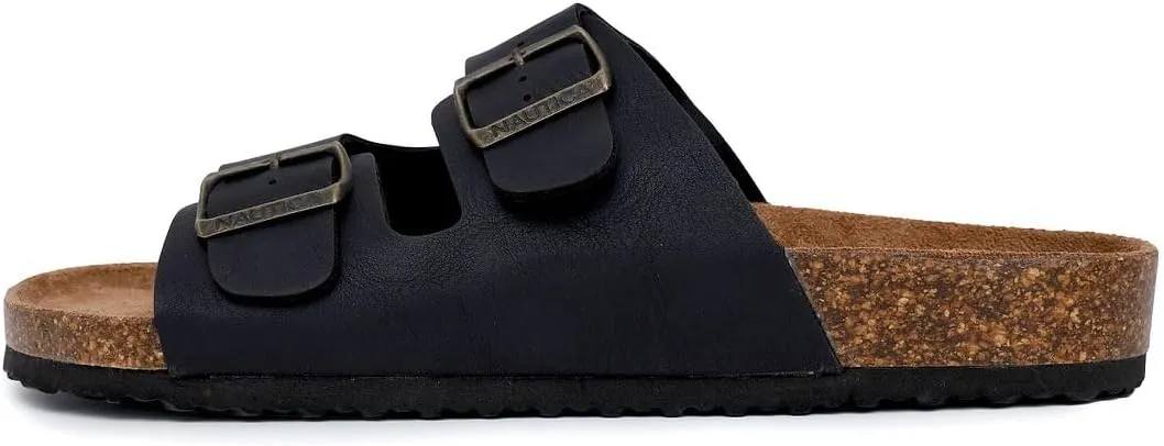 Nautica Men's Sandals - Casual Slides with 2 Adjustable Buckle Straps and Cork Footbed for Ultimate Comfort and Style (Regular/Wide Width, Big Size)