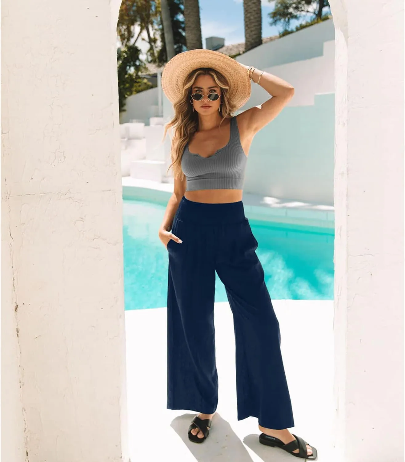 NEW YOUNG 3 Pack Women's Wide Leg Pants with Pockets High Waist Loose Sweatpants Casual Lounge Yoga Workout Palazzo