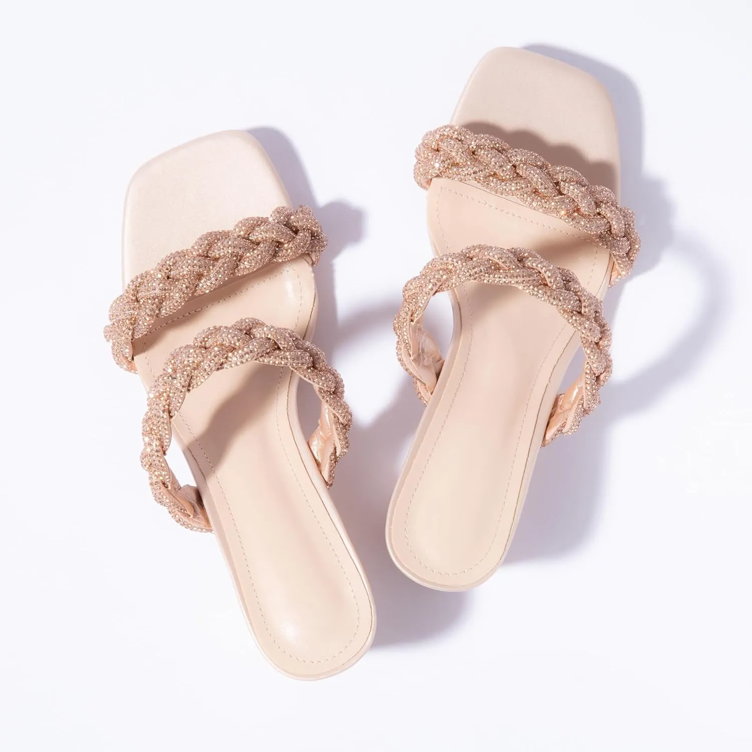 N.N.G Women Heels Sandals Braided Block Nude Summer Chunky Square Leather Woven Comfort Strappy Dress Casual Pumps Mules