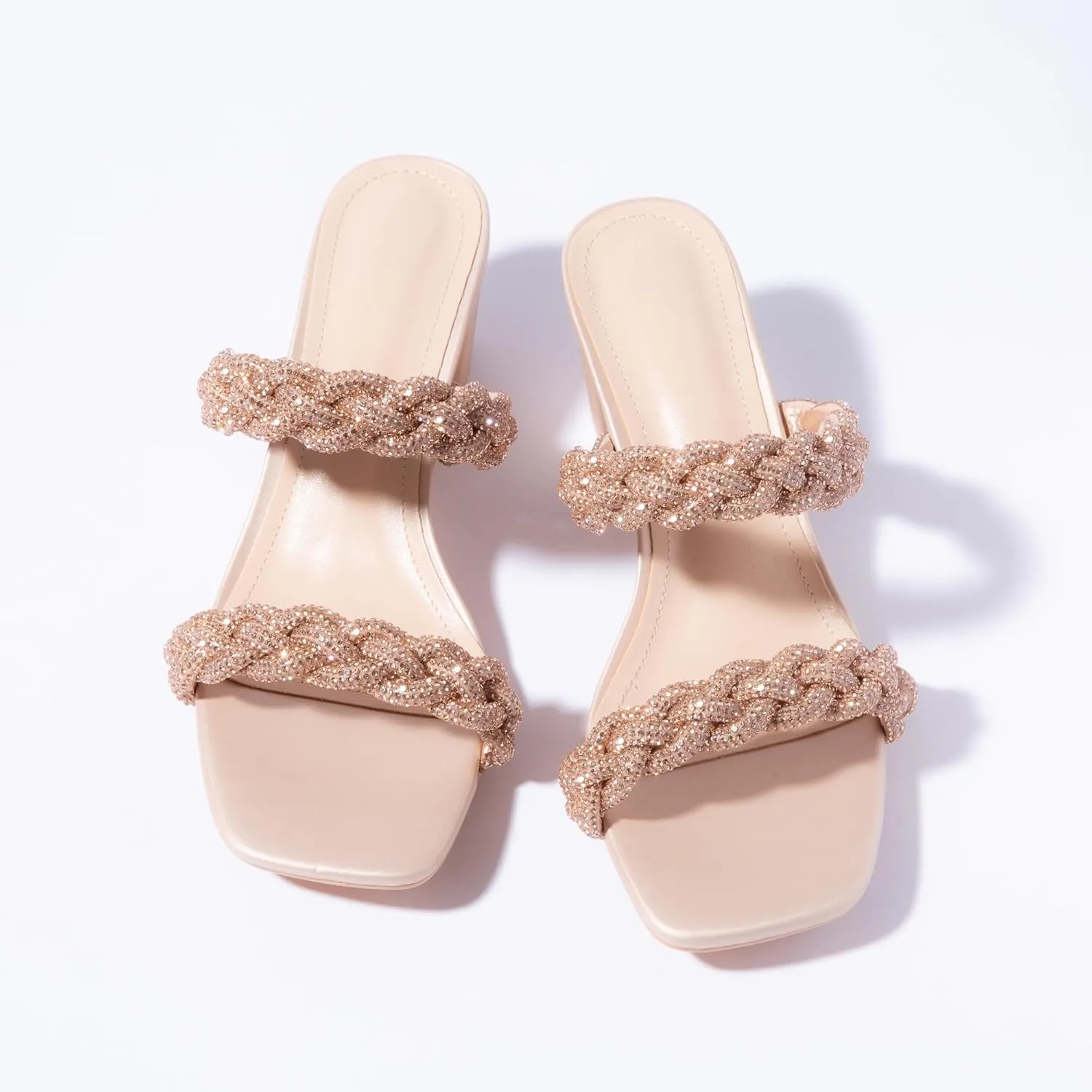 N.N.G Women Heels Sandals Braided Block Nude Summer Chunky Square Leather Woven Comfort Strappy Dress Casual Pumps Mules