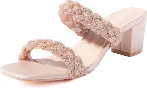 N.N.G Women Heels Sandals Braided Block Nude Summer Chunky Square Leather Woven Comfort Strappy Dress Casual Pumps Mules