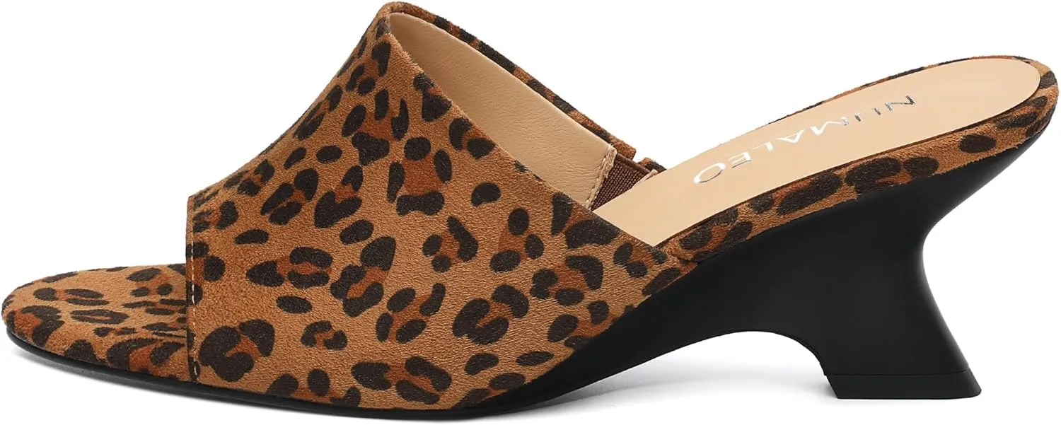 NUMALEO Women's Comfortable Low Kitten Heels Sandals, Slip-On Open Peep Toe Wedge Slide Mules, Summer Dress Shoes for Party, Homecoming, Daily Wear