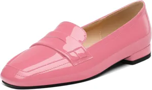 NUMALEO Women's Loafers Penny Loafers Fashion Comfortable Slip On Flats for Women Low Heel Chunky Pumps Patent Heels Work Office Dressy Shoes