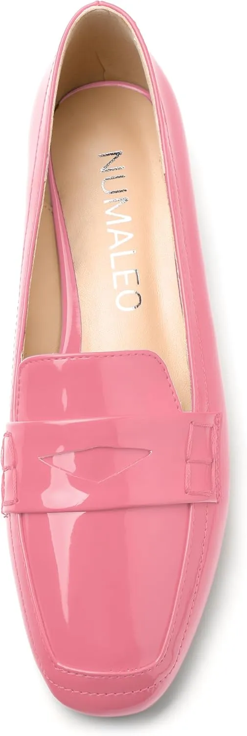 NUMALEO Women's Loafers Penny Loafers Fashion Comfortable Slip On Flats for Women Low Heel Chunky Pumps Patent Heels Work Office Dressy Shoes