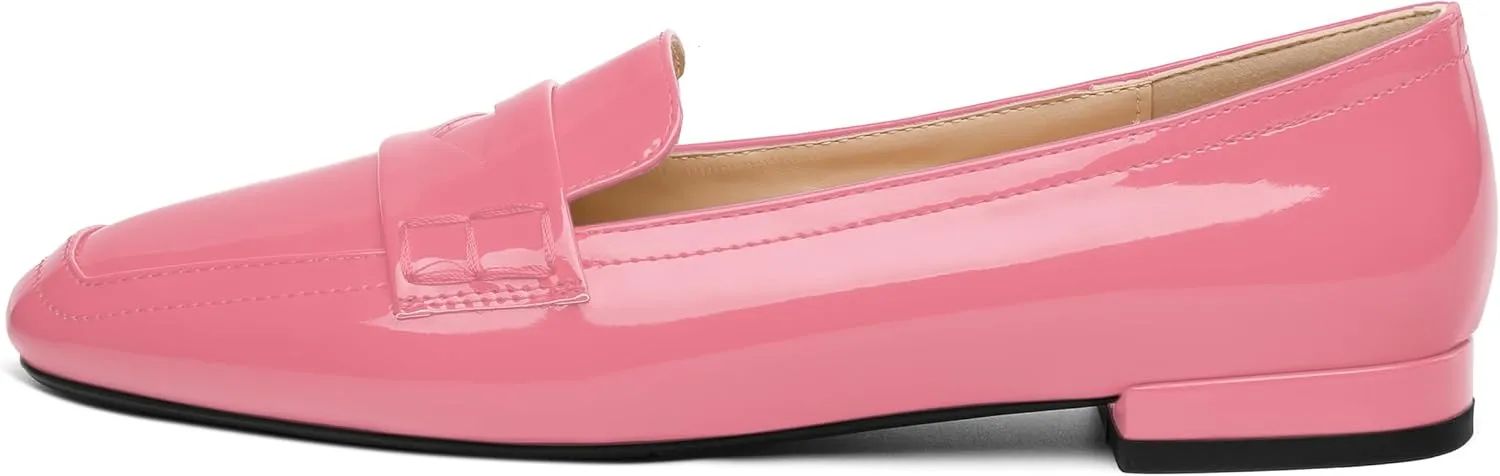 NUMALEO Women's Loafers Penny Loafers Fashion Comfortable Slip On Flats for Women Low Heel Chunky Pumps Patent Heels Work Office Dressy Shoes