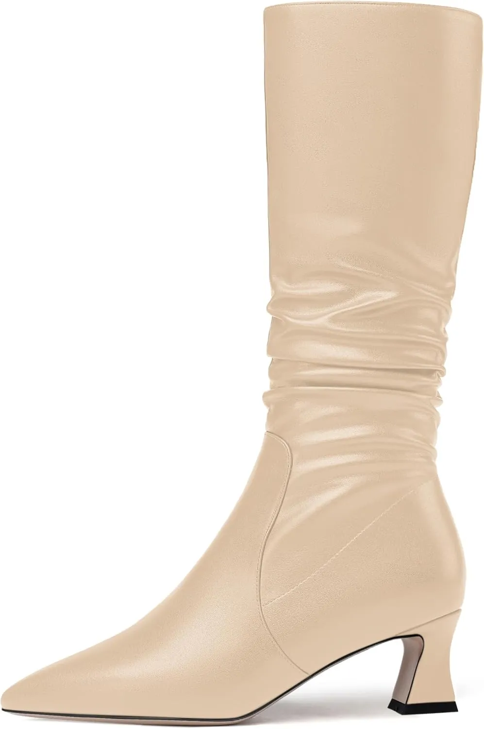 NUMALEO Womens Matte Zip Casual Bridal Fashion Pointed Toe Chunky High Heel Knee High Boots 2 Inch