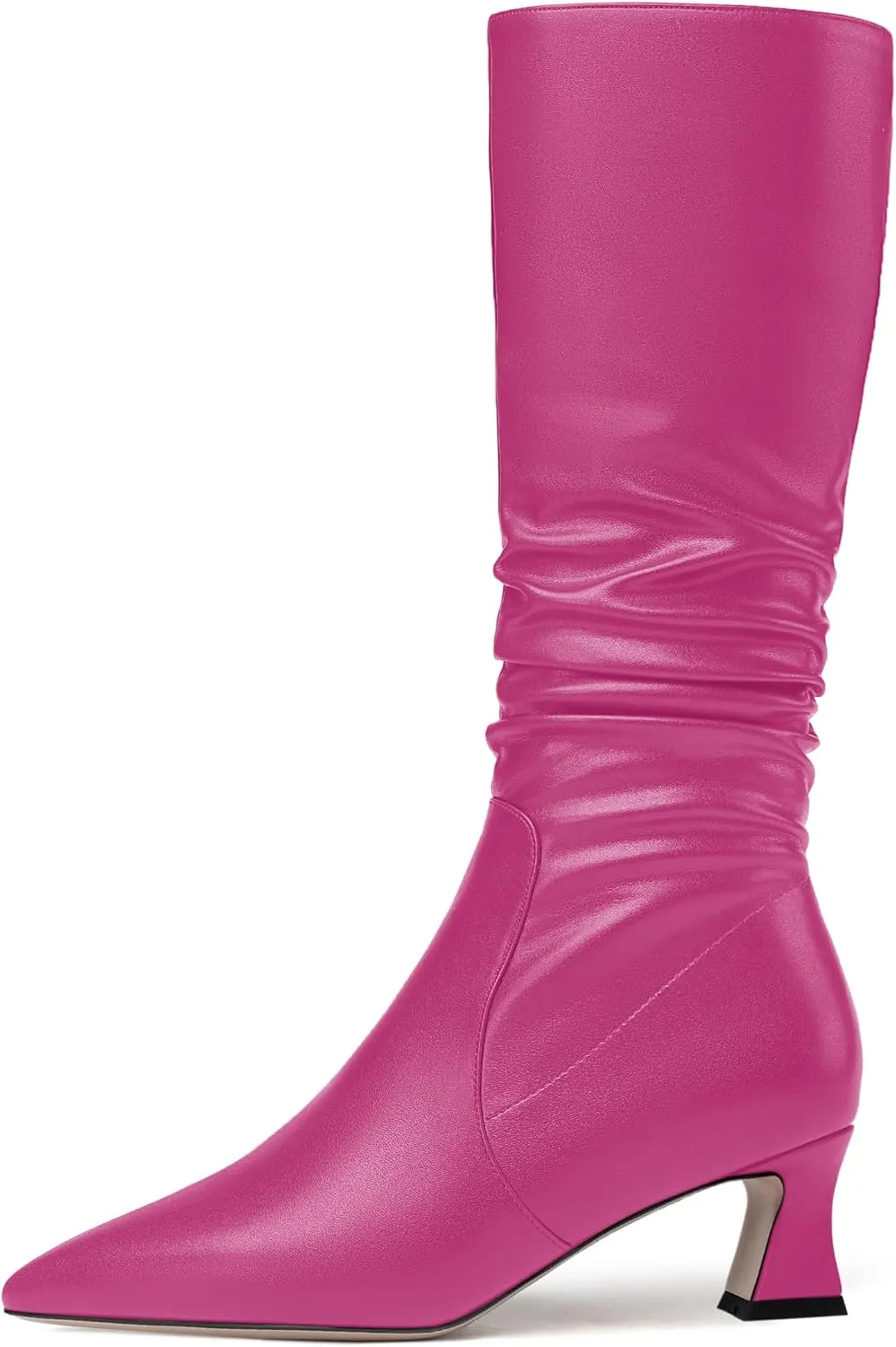 NUMALEO Womens Matte Zip Casual Bridal Fashion Pointed Toe Chunky High Heel Knee High Boots 2 Inch