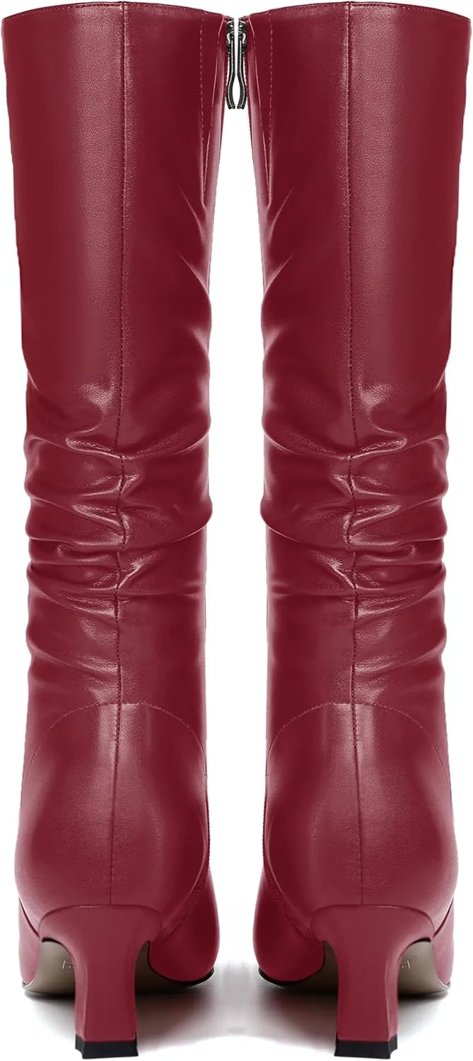 NUMALEO Womens Matte Zip Casual Bridal Fashion Pointed Toe Chunky High Heel Knee High Boots 2 Inch