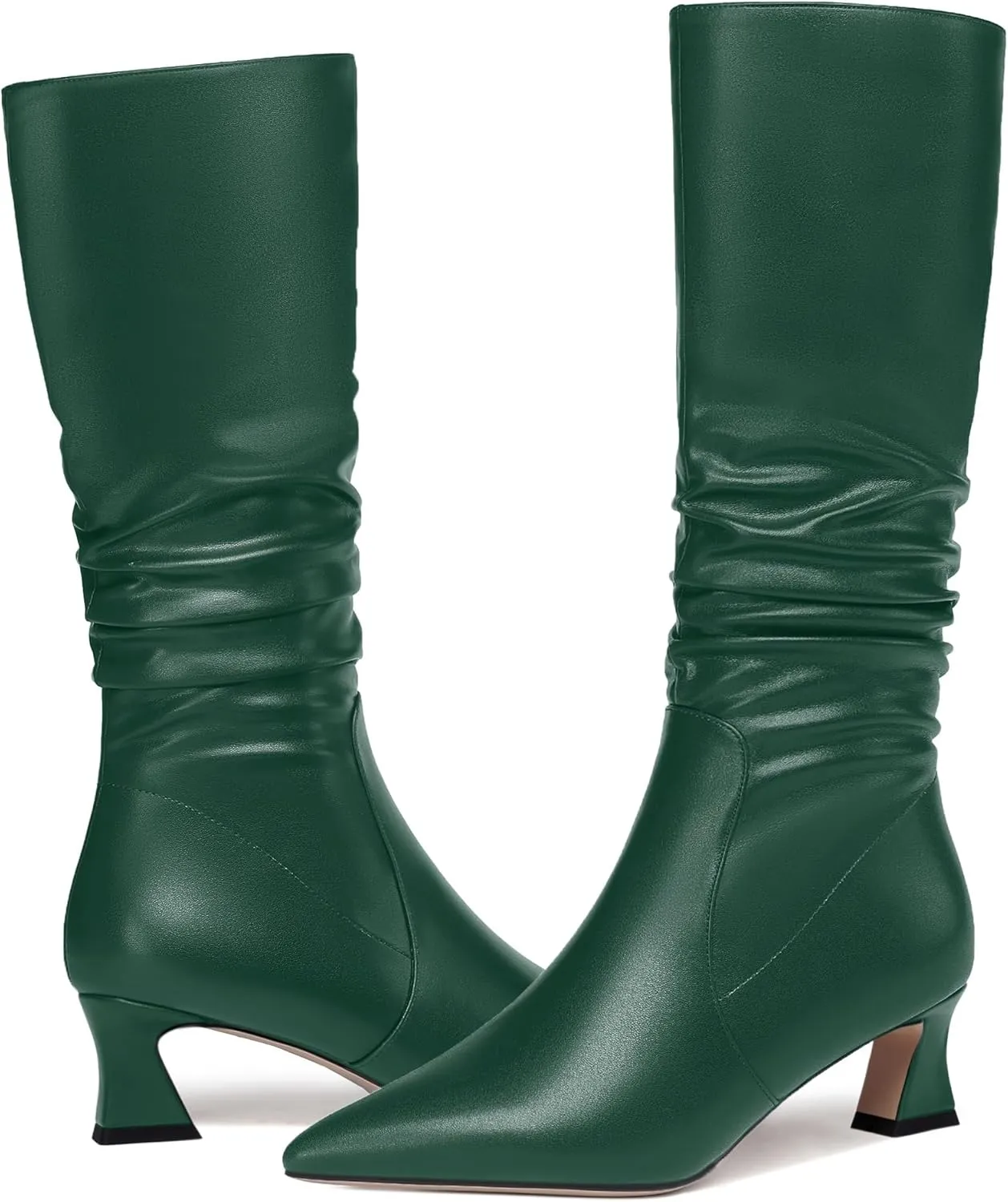 NUMALEO Womens Matte Zip Casual Bridal Fashion Pointed Toe Chunky High Heel Knee High Boots 2 Inch