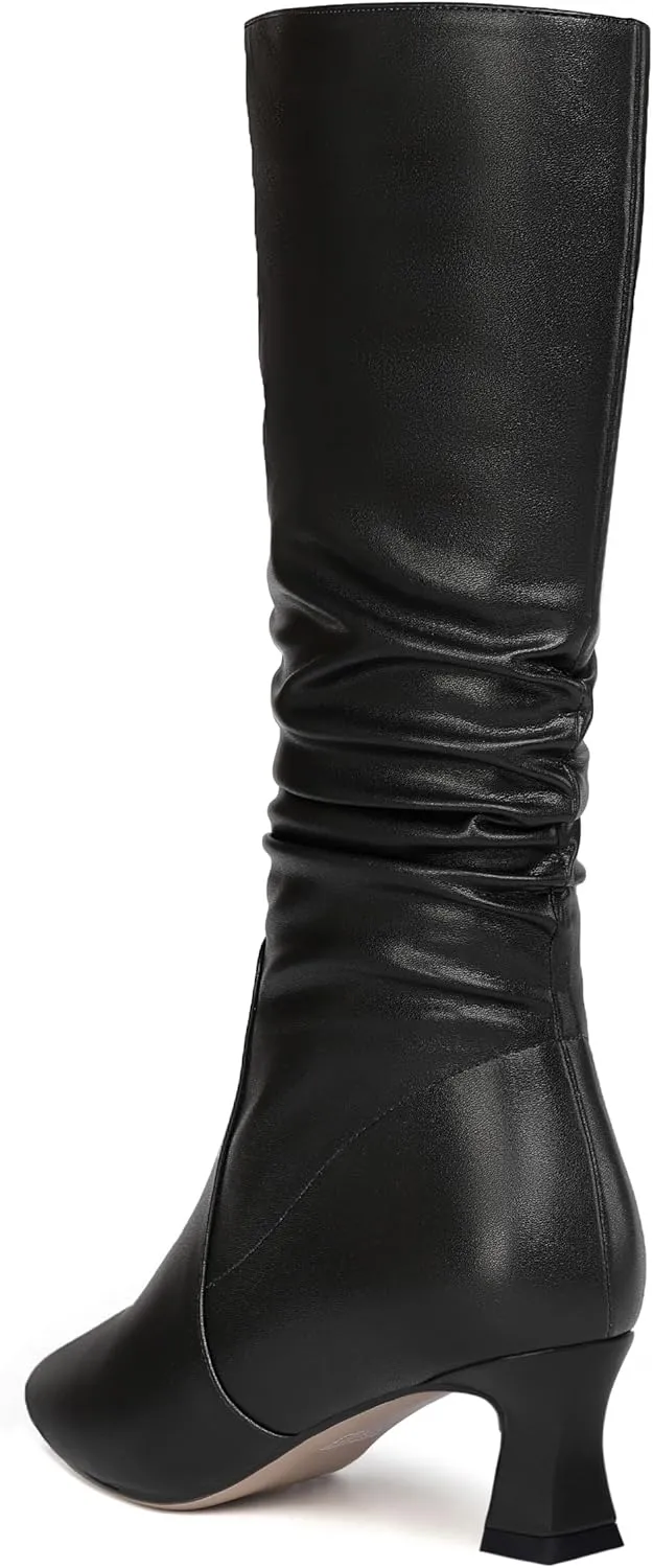 NUMALEO Womens Matte Zip Casual Bridal Fashion Pointed Toe Chunky High Heel Knee High Boots 2 Inch