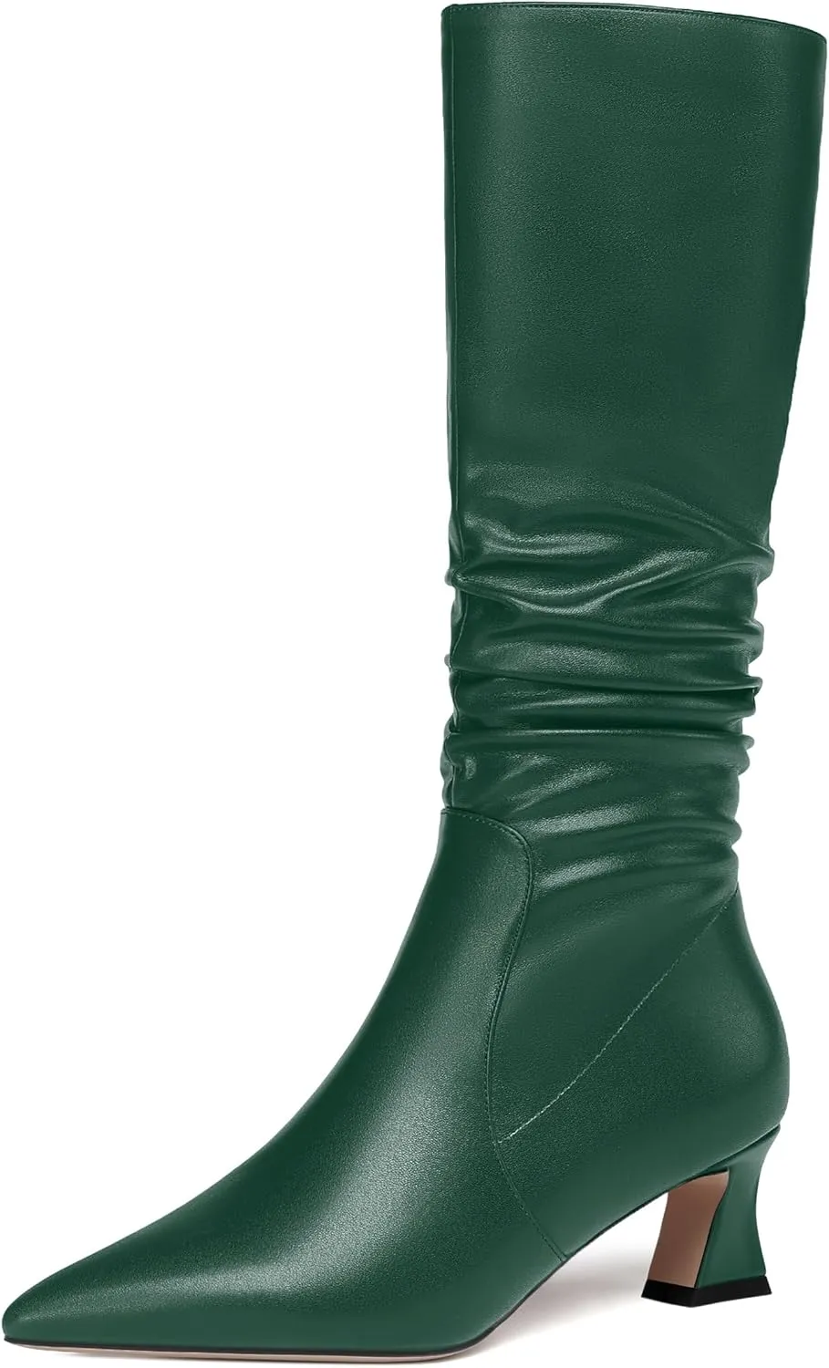 NUMALEO Womens Matte Zip Casual Bridal Fashion Pointed Toe Chunky High Heel Knee High Boots 2 Inch