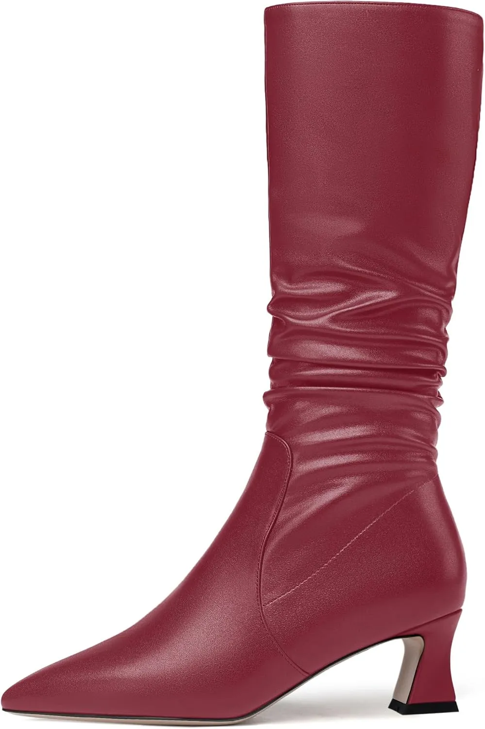 NUMALEO Womens Matte Zip Casual Bridal Fashion Pointed Toe Chunky High Heel Knee High Boots 2 Inch