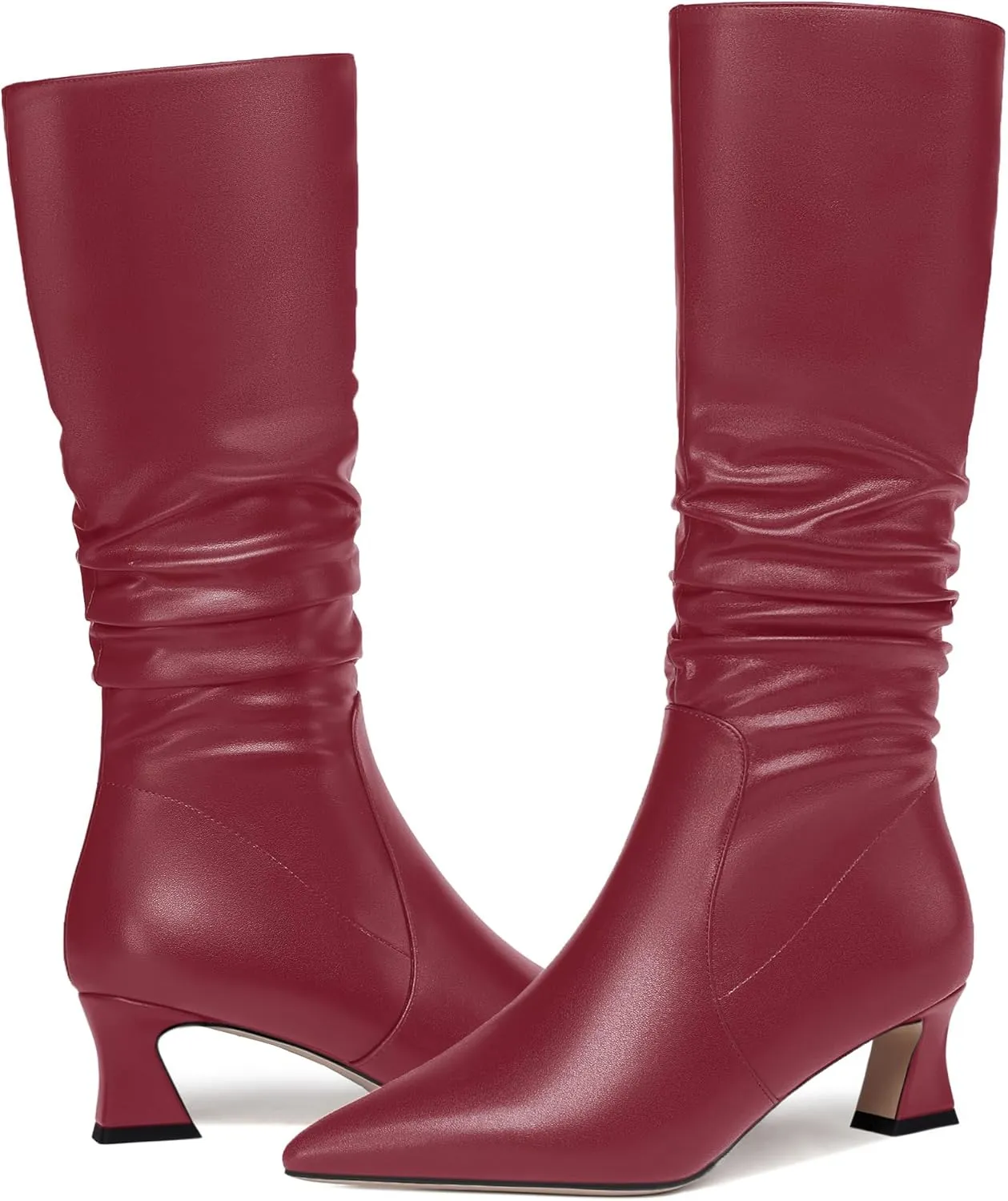 NUMALEO Womens Matte Zip Casual Bridal Fashion Pointed Toe Chunky High Heel Knee High Boots 2 Inch