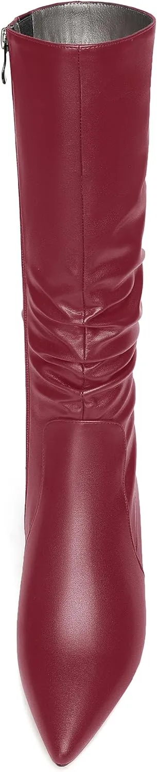 NUMALEO Womens Matte Zip Casual Bridal Fashion Pointed Toe Chunky High Heel Knee High Boots 2 Inch