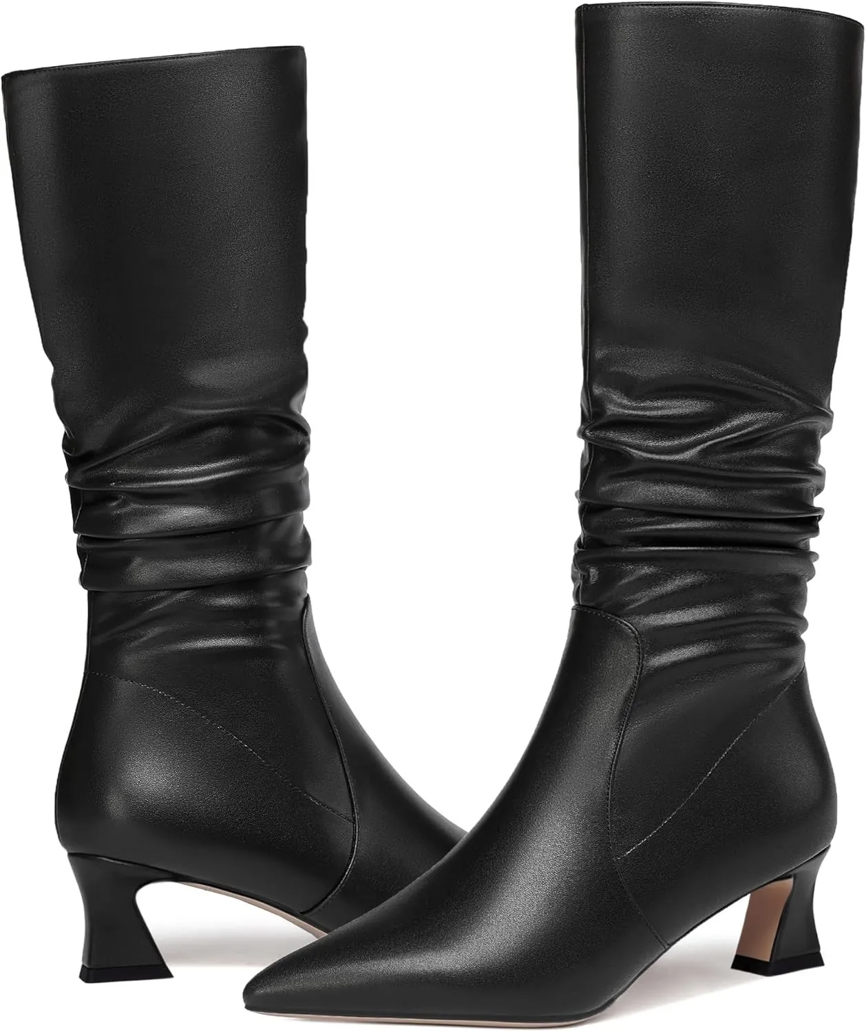 NUMALEO Womens Matte Zip Casual Bridal Fashion Pointed Toe Chunky High Heel Knee High Boots 2 Inch