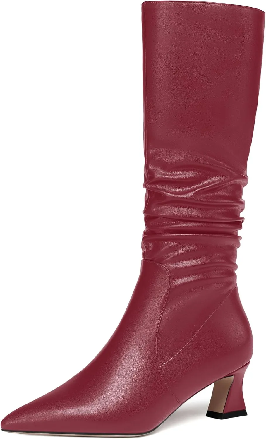 NUMALEO Womens Matte Zip Casual Bridal Fashion Pointed Toe Chunky High Heel Knee High Boots 2 Inch