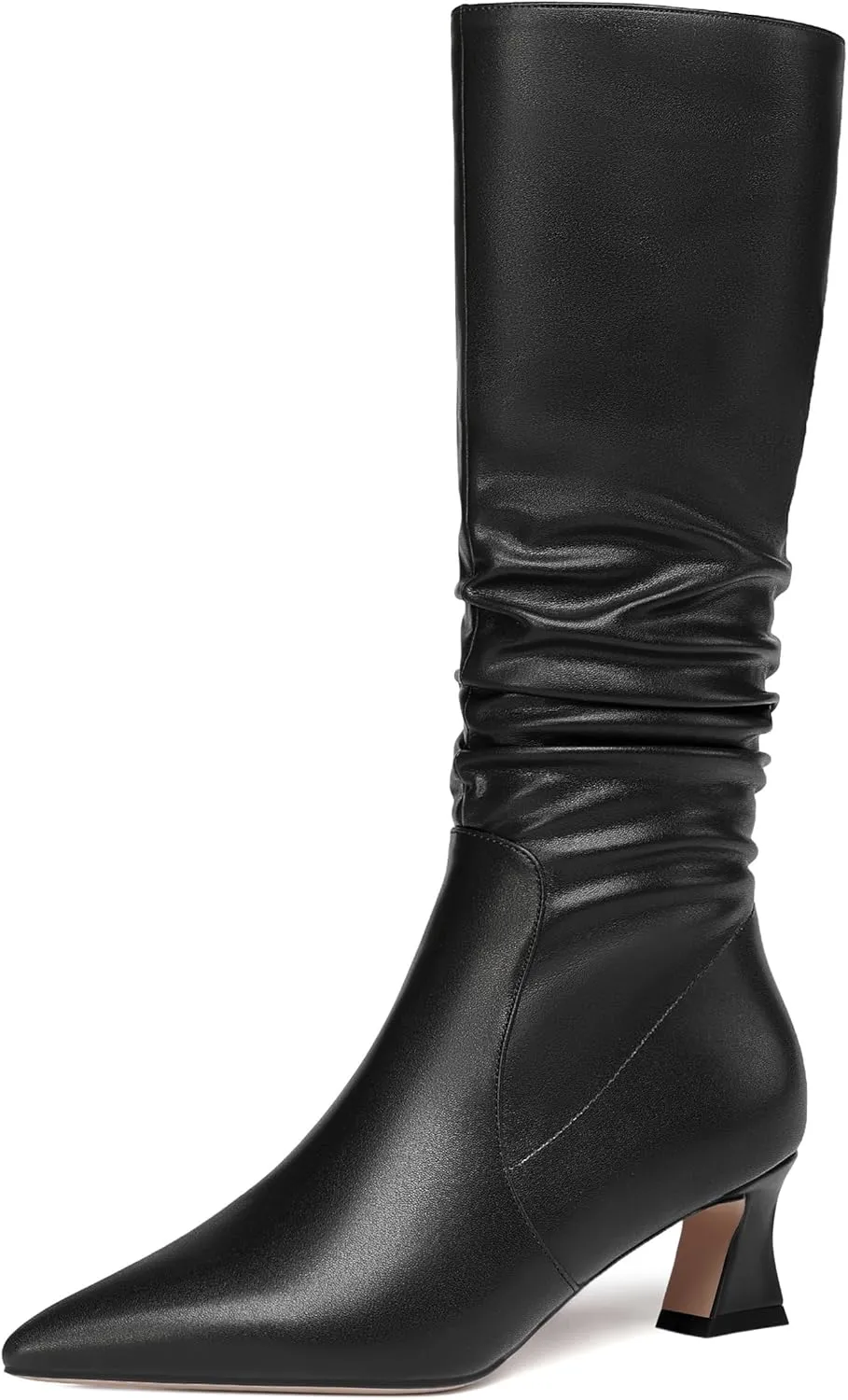 NUMALEO Womens Matte Zip Casual Bridal Fashion Pointed Toe Chunky High Heel Knee High Boots 2 Inch
