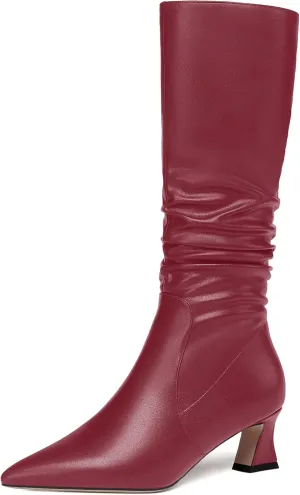 NUMALEO Womens Matte Zip Casual Bridal Fashion Pointed Toe Chunky High Heel Knee High Boots 2 Inch