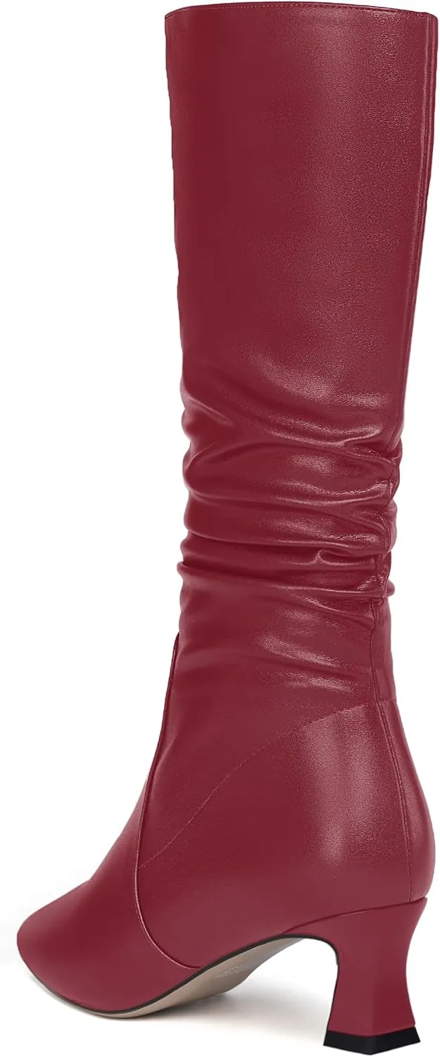 NUMALEO Womens Matte Zip Casual Bridal Fashion Pointed Toe Chunky High Heel Knee High Boots 2 Inch