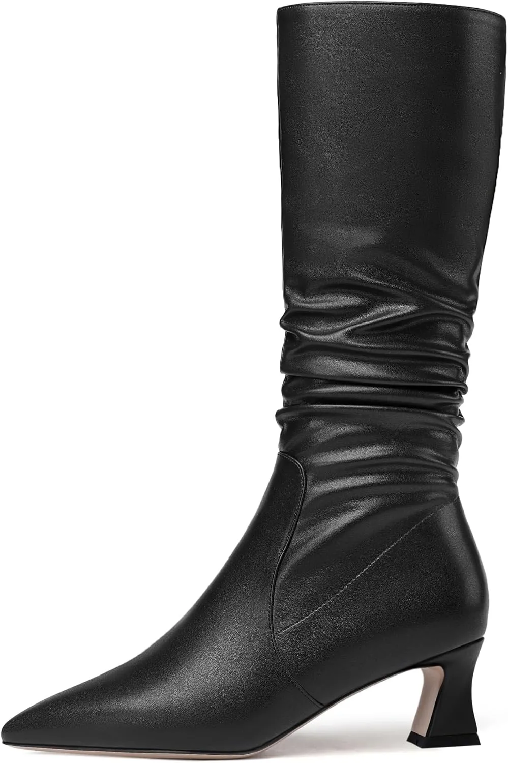 NUMALEO Womens Matte Zip Casual Bridal Fashion Pointed Toe Chunky High Heel Knee High Boots 2 Inch