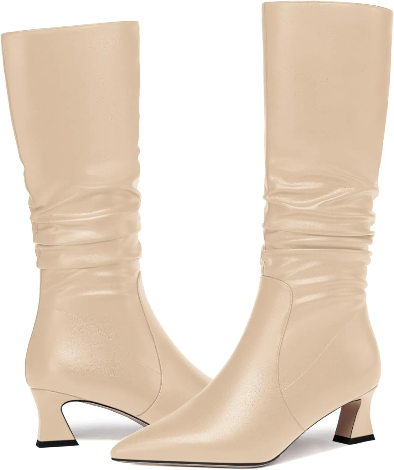 NUMALEO Womens Matte Zip Casual Bridal Fashion Pointed Toe Chunky High Heel Knee High Boots 2 Inch