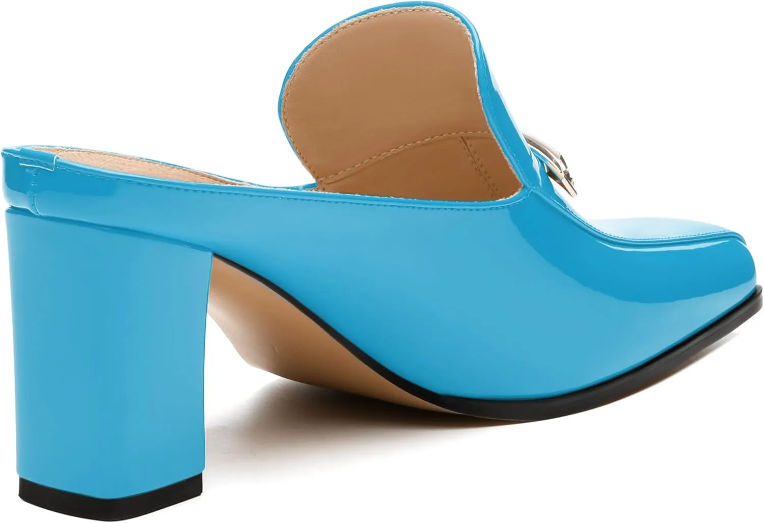 NUMALEO Womens Mules Chunky Block Heel Loafers Slip On Heeled Mules Closed Square Toe Heels Mules for Women Comfortable Dressy Backless Loafers Shoes for Office Work Casual