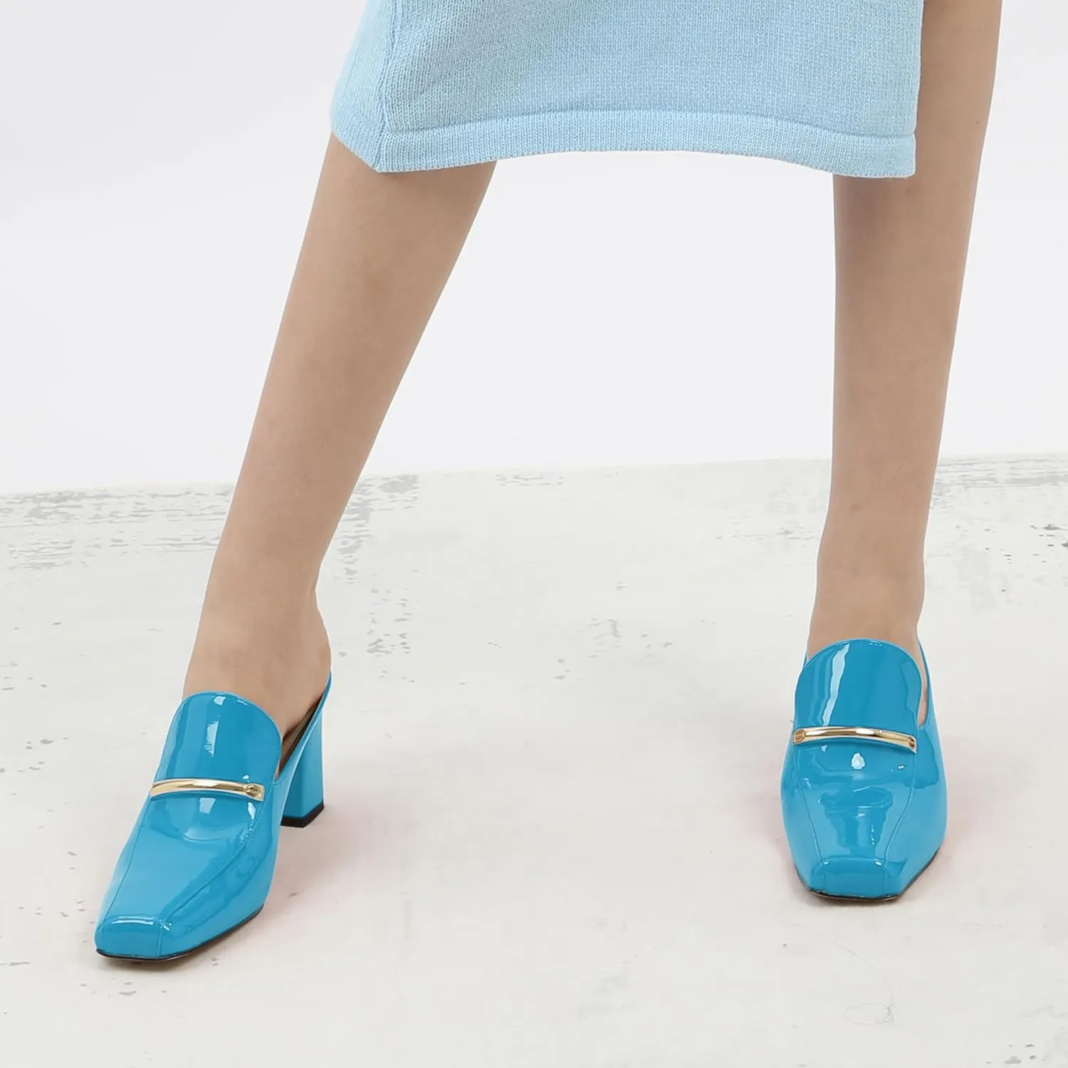 NUMALEO Womens Mules Chunky Block Heel Loafers Slip On Heeled Mules Closed Square Toe Heels Mules for Women Comfortable Dressy Backless Loafers Shoes for Office Work Casual