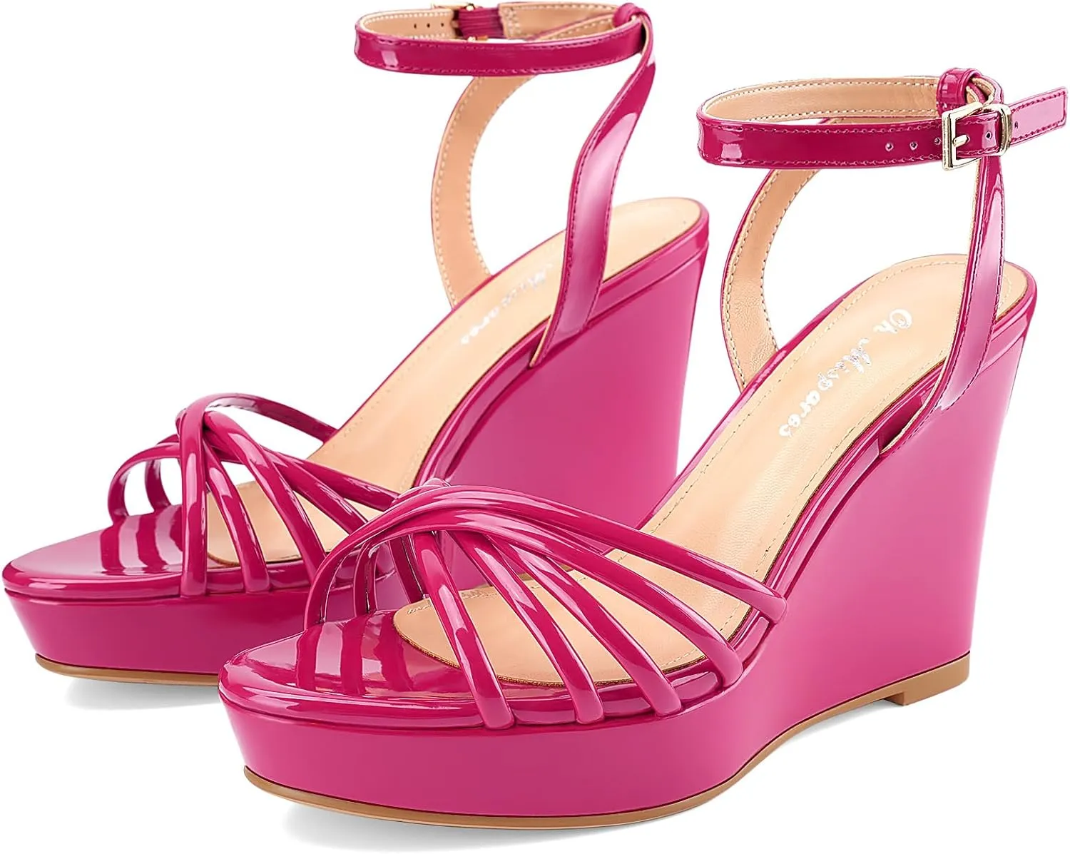 Oh Mispares Women’s Platform Wedge Sandals Open Toe Strappy Dress Shoes Adjustable Ankle Strap Buckle 4 Inch High Heels for Party Wedding and Office