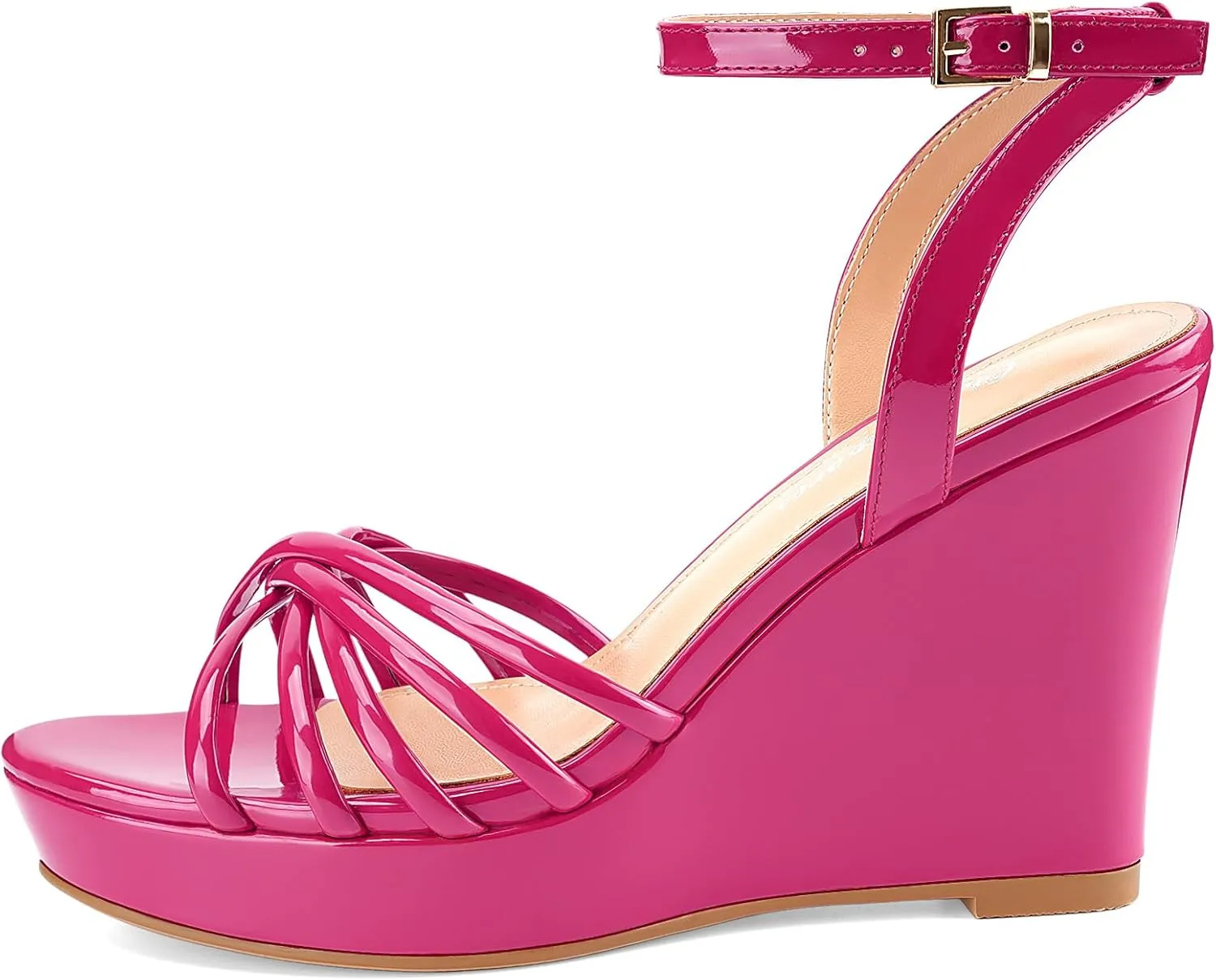Oh Mispares Women’s Platform Wedge Sandals Open Toe Strappy Dress Shoes Adjustable Ankle Strap Buckle 4 Inch High Heels for Party Wedding and Office